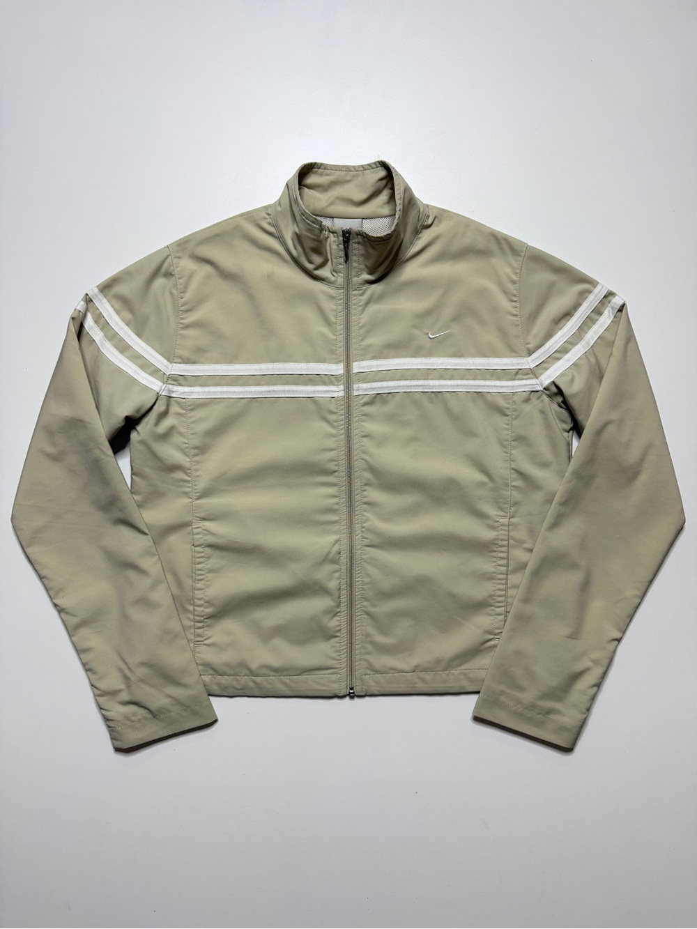 Vintage Nike Mesh Lined Technical Full Zip Jacket Womens Medium Tan White Y2K